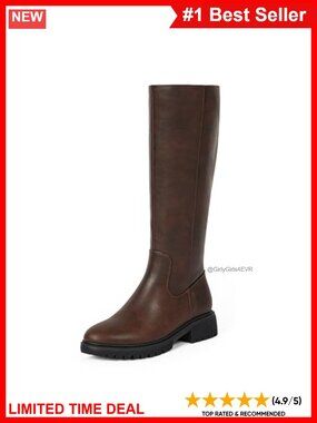 Women's Faux Leather Knee High Riding Boots Round Toe Low Block Heel Tall Boots